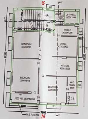 Floor Plan in 3 BHK Apartment at New Town – for Sale