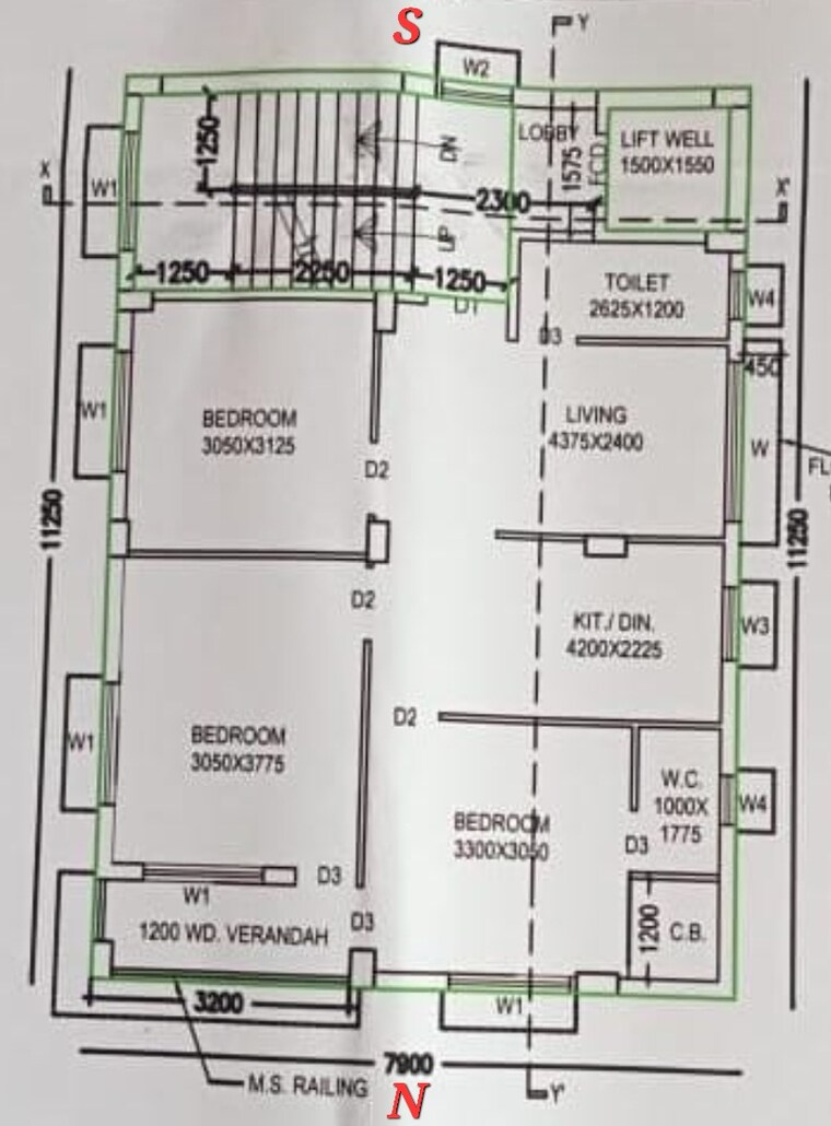Floor Plan, new town 3 Bedroom 1200 Sq.Ft. Apartment In New Town Kolkata 8609200