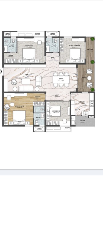 Floor Plan in 3.5 BHK Apartment at GHR The Cascades Neopolis, Kokapet – for Sale
