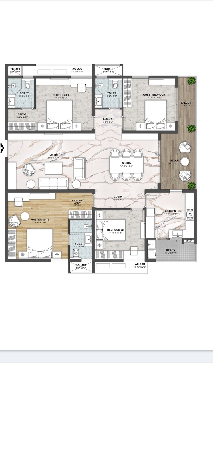 Floor Plan, ghr-the-cascades-neopolis 3.5 Bedroom 2450 Sq.Ft. Apartment In Kokapet Hyderabad 8615954
