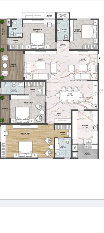 Floor Plan in 3.5 BHK Apartment at GHR The Cascades Neopolis, Kokapet – for Sale