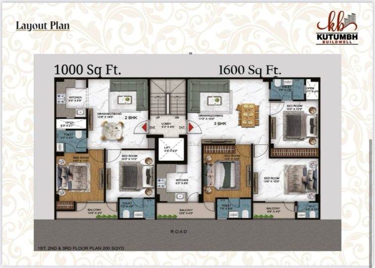 Floor Plan, upsidc site c 2 Bedroom 1000 Sq.Ft. Builder Floor In Upsidc Site C Greater Noida 8616113