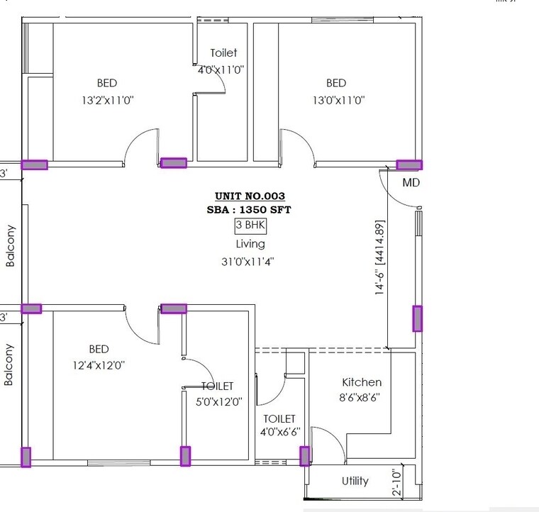 Floor Plan, sarjapur road 3 Bedroom 6500 Sq.Ft. Apartment In Sarjapur Road Bangalore 8619479
