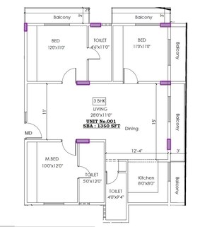 Floor Plan in 3 BHK Apartment at Sarjapur Road – for Sale