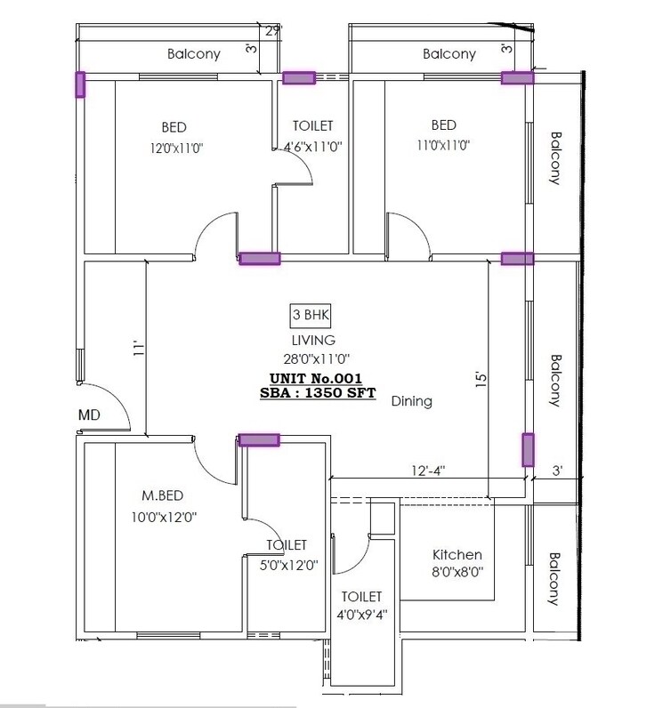 Floor Plan, sarjapur road 3 Bedroom 6500 Sq.Ft. Apartment In Sarjapur Road Bangalore 8619479