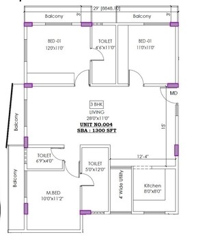 Floor Plan in 3 BHK Apartment at Sarjapur Road – for Sale