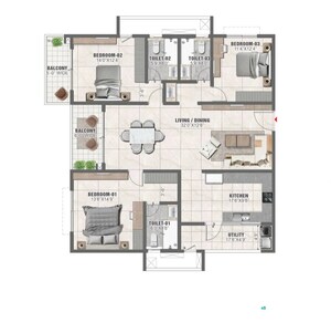 Floor Plan in 3 BHK Apartment at Prestige Clairemont, Kokapet – for Sale