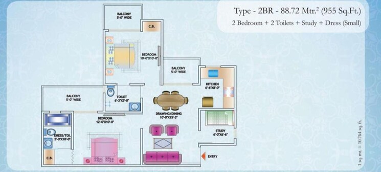 Floor Plan, nirala-estate 2 Bedroom 955 Sq.Ft. Apartment In Tech Zone 4 Greater Noida Greater Noida 8624062