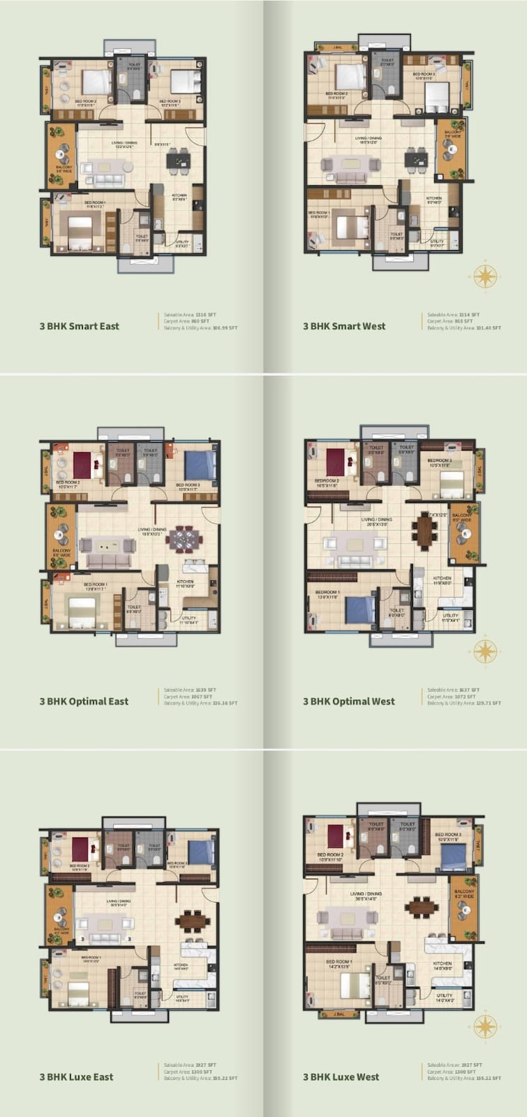 Floor Plan, kalyani-living-tree 3 Bedroom 1316 Sq.Ft. Apartment In Bagaluru Bangalore 8624204