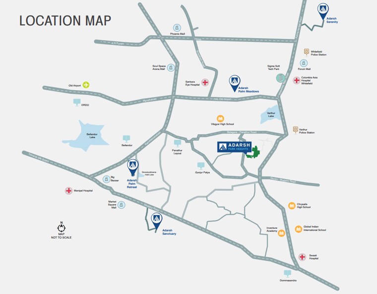 Map Location, adarsh-park-heights 3 Bedroom 1800 Sq.Ft. Apartment In Varthur Road Bangalore 8624308