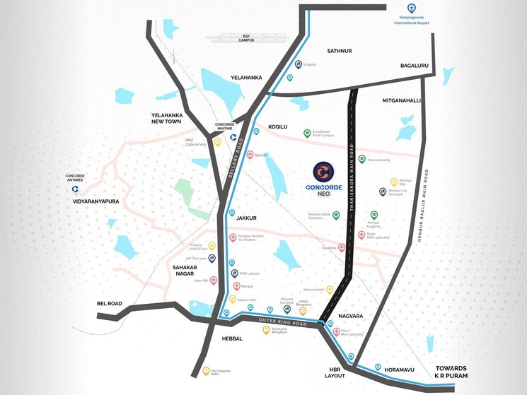 Map Location, concorde-neo 2 Bedroom 1130 Sq.Ft. Apartment In Thanisandra Bangalore 8625178