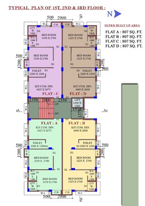 Floor Plan in 2 BHK Apartment at Behala Chowrasta – for Sale
