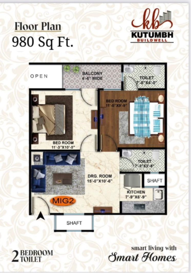 Floor Plan, upsidc site c 2 Bedroom 980 Sq.Ft. Builder Floor In Upsidc Site C Greater Noida 8626361