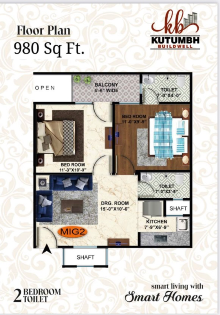 Floor Plan, upsidc site c 2 Bedroom 980 Sq.Ft. Builder Floor In Upsidc Site C Greater Noida 8626361
