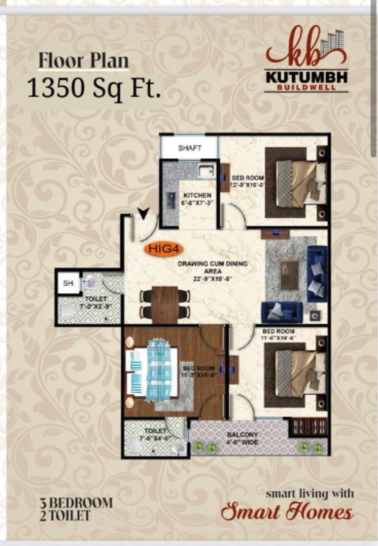 Floor Plan, upsidc site c 3 Bedroom 1350 Sq.Ft. Builder Floor In Upsidc Site C Greater Noida 8626580
