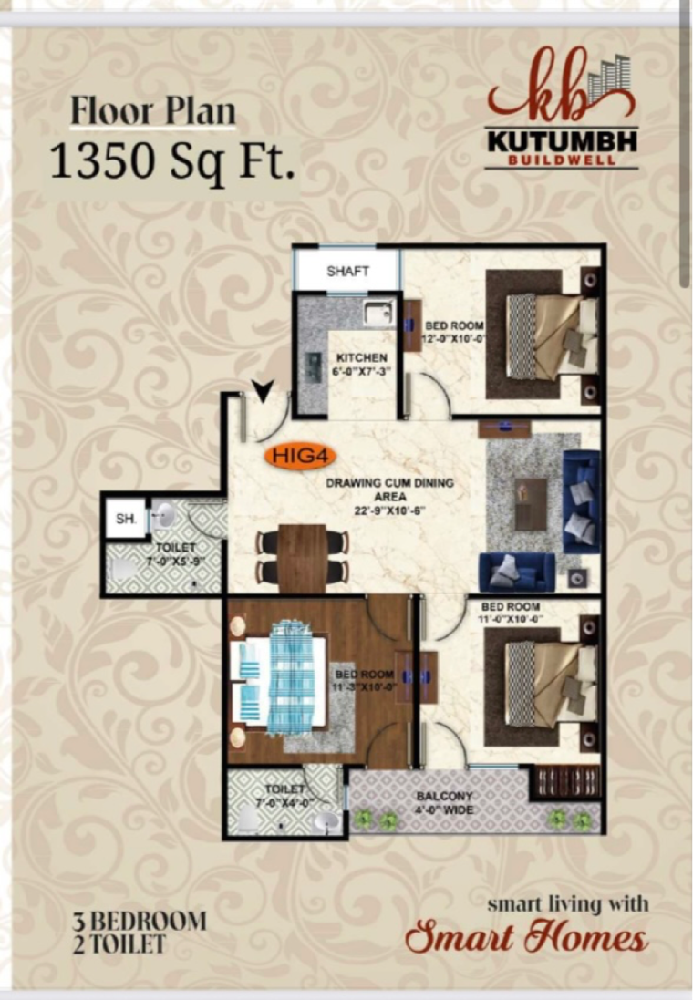 Floor Plan, upsidc site c 3 Bedroom 1350 Sq.Ft. Builder Floor In Upsidc Site C Greater Noida 8626580
