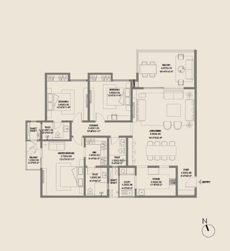 Floor Plan, assetz-trees-and-tandem 3 Bedroom 1885 Sq.Ft. Apartment In Dommasandra Bangalore 8626691
