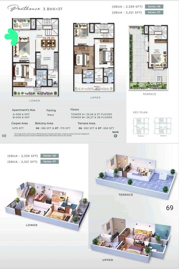 Floor Plan in 3 BHK Penthouse at SBR Minara, Seegehalli – for Sale