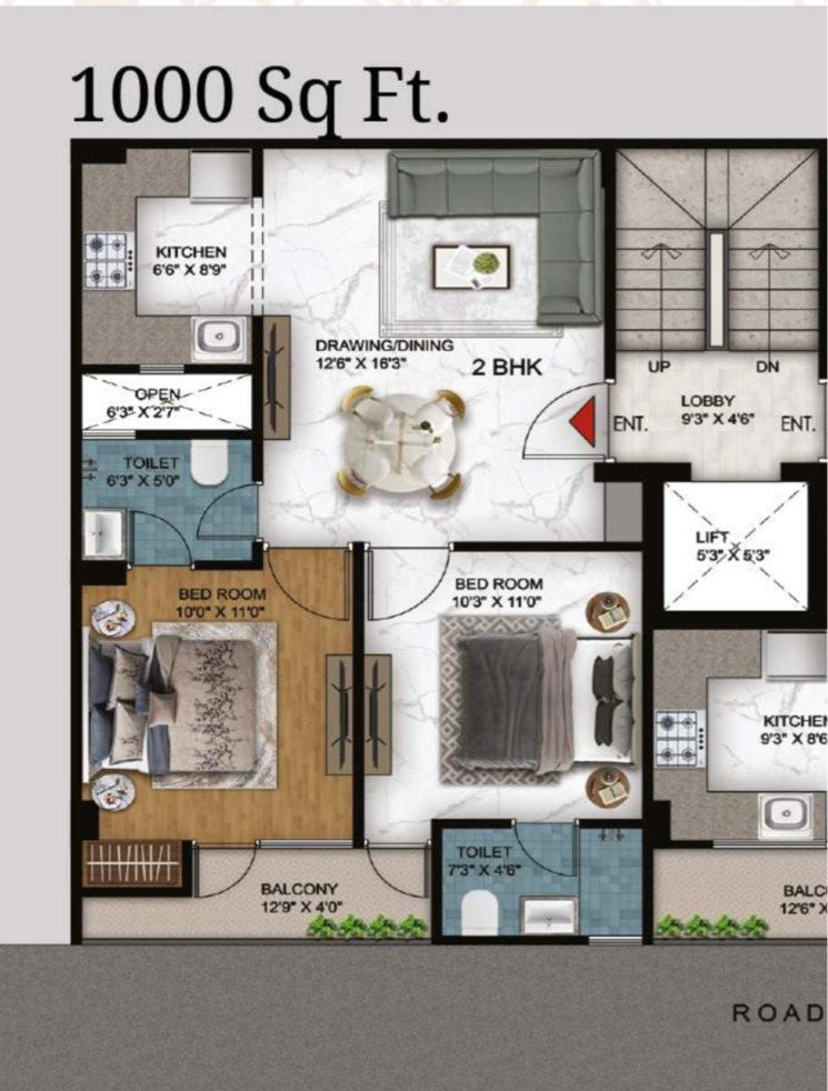 Floor Plan, upsidc site c 2 Bedroom 1000 Sq.Ft. Builder Floor In Upsidc Site C Greater Noida 8628102