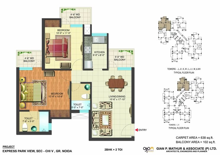 Floor Plan, nimbus-express-park-view-ii 2 Bedroom 1192 Sq.Ft. Apartment In Chi V Greater Noida Greater Noida 8632147