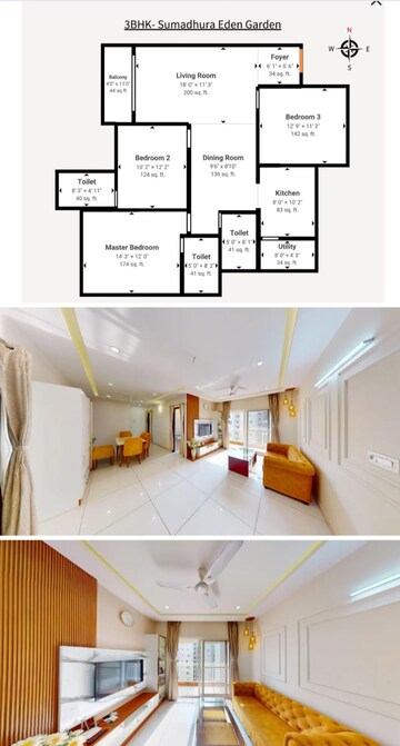 Floor Plan in 3 BHK Apartment at Prestige Lakeside Habitat, Varthur – for Sale