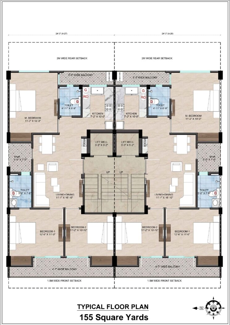 Floor Plan, shree-vardhman-nature-valley 3 Bedroom 1395 Sq.Ft. Builder Floor In Sector 70 Gurgaon 8634789