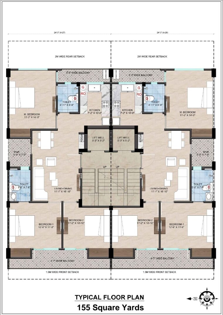 Floor Plan, shree-vardhman-nature-valley 3 Bedroom 1395 Sq.Ft. Builder Floor In Sector 70 Gurgaon 8634789