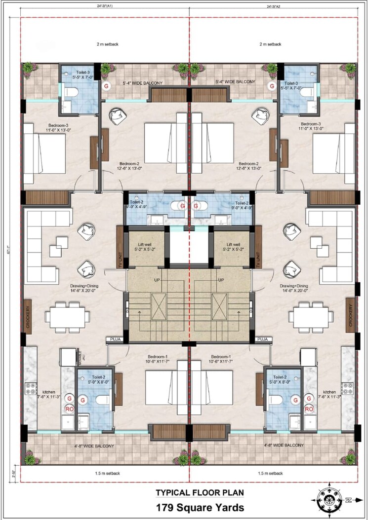 Floor Plan, shree-vardhman-nature-valley 3 Bedroom 1395 Sq.Ft. Builder Floor In Sector 70 Gurgaon 8634789