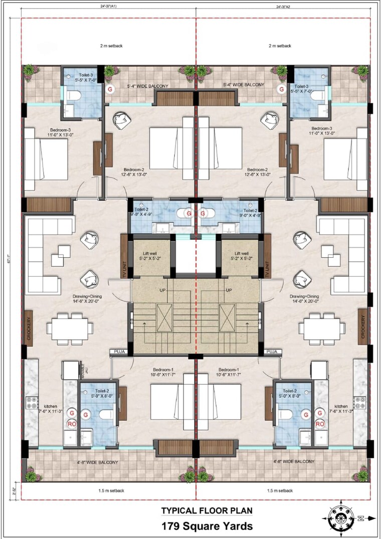 Floor Plan, shree-vardhman-nature-valley 3 Bedroom 1395 Sq.Ft. Builder Floor In Sector 70 Gurgaon 8634789