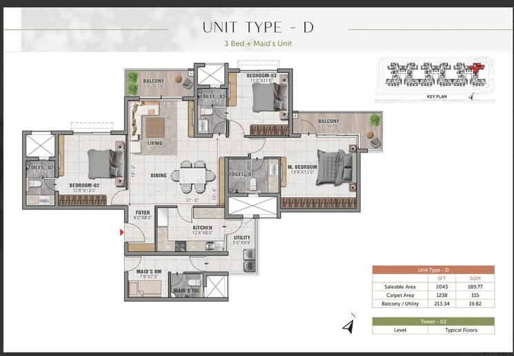 Floor Plan, prestige-elm-park 3.5 Bedroom 2043 Sq.Ft. Apartment In Whitefield Bangalore 8636354