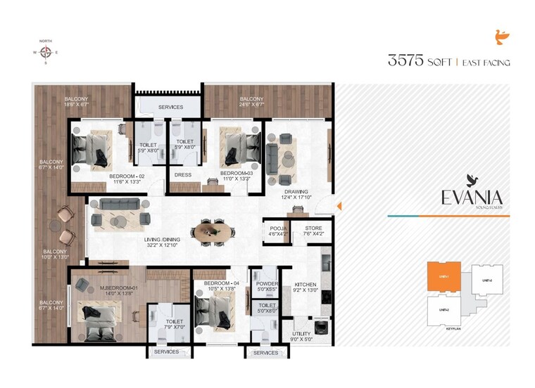 Floor Plan, avr-evania 4 Bedroom 3575 Sq.Ft. Apartment In Kokapet Hyderabad 8636970