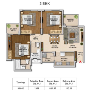 Floor Plan in 3 BHK Apartment at Hero Homes Gurgaon, Sector 104 – for Sale