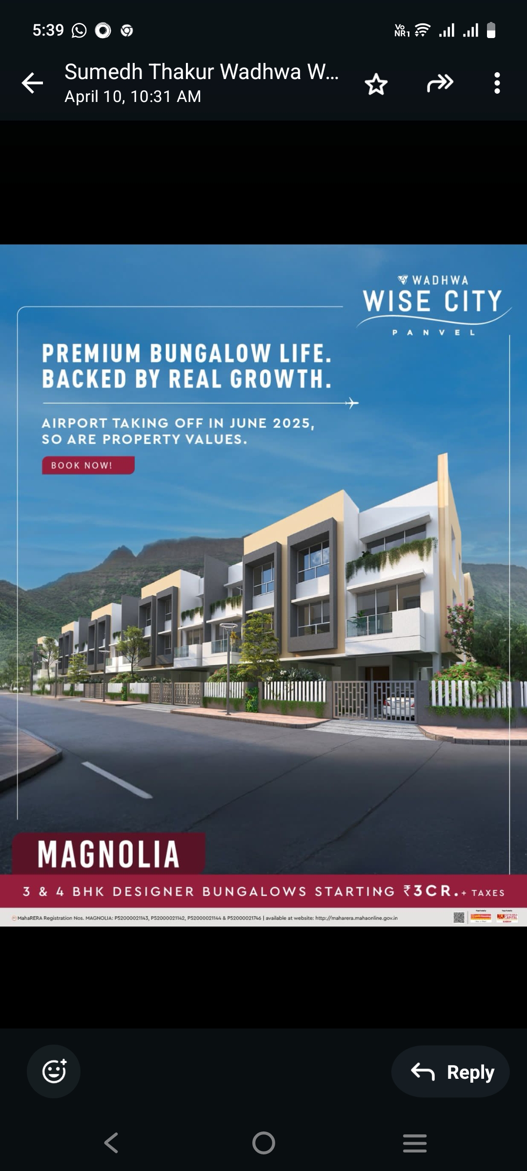 5 BHK + Servant Room 2000 Sq.Ft. Villa in Wadhwa Wise City