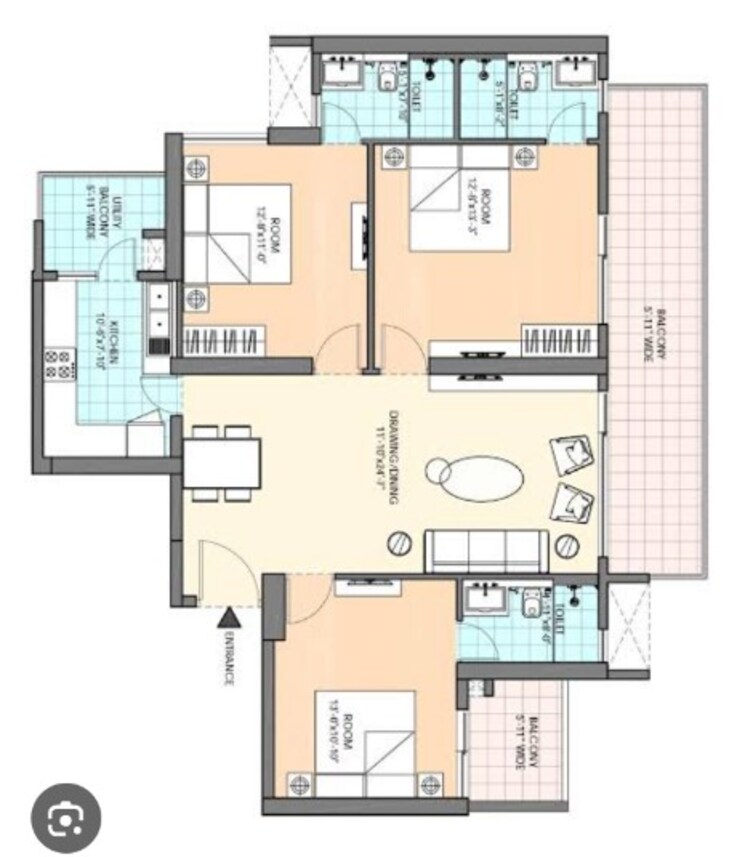 Floor Plan, m3m-sky-city 3 Bedroom 2054 Sq.Ft. Apartment In Sector 65 Gurgaon 8640526