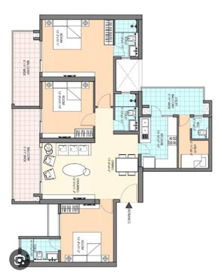 Floor Plan, m3m-sky-city 3 Bedroom 2054 Sq.Ft. Apartment In Sector 65 Gurgaon 8640526