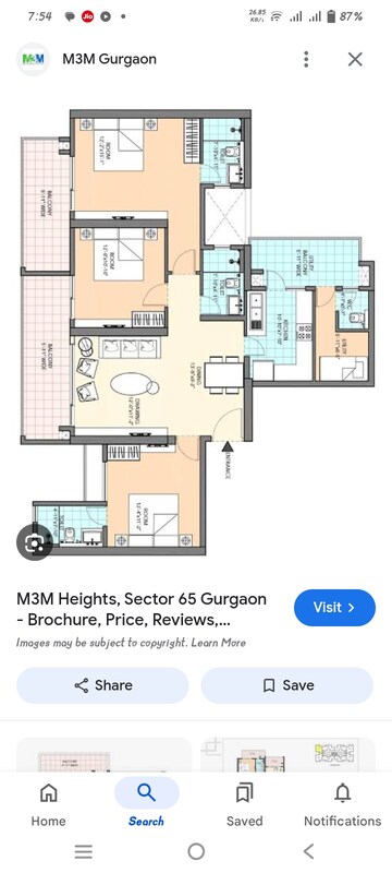 Floor Plan in 3 BHK Apartment at M3M Sky City, Sector 65 – for Rent