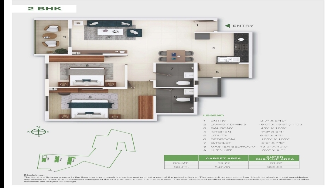 2 BHK 990 Sq.Ft. Apartment in Adarsh Parkland