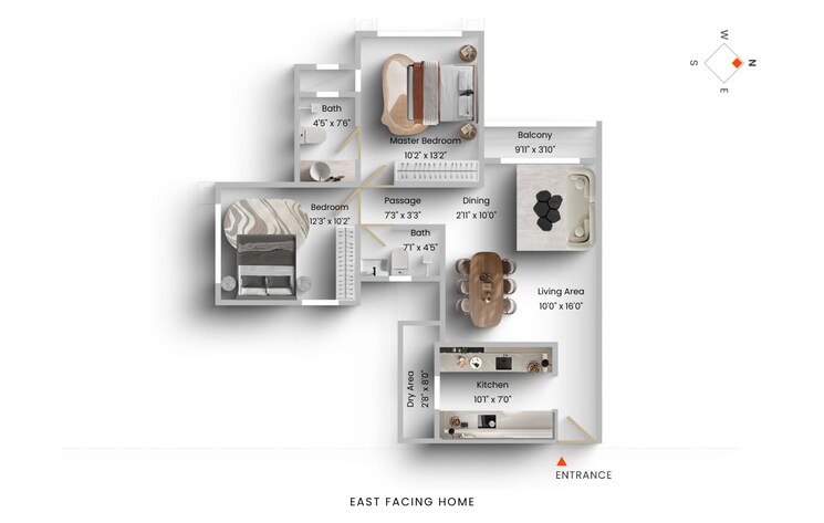 Floor Plan, lake-primrose 2 Bedroom 970 Sq.Ft. Apartment In Powai Mumbai 8640725