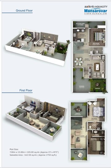 Floor Plan in 3 BHK Villa at Aakriti Aqua City Mansarovar, Bhojpur Road – for Sale
