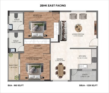 Floor Plan in 2 BHK Apartment at Prayuktha PM Garden, Rajanukunte – for Sale