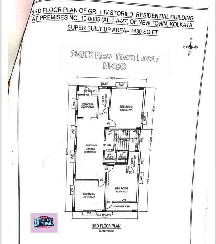 Floor Plan, new town action area 1 3 Bedroom 1430 Sq.Ft. Builder Floor In New Town Action Area 1 Kolkata 8647308