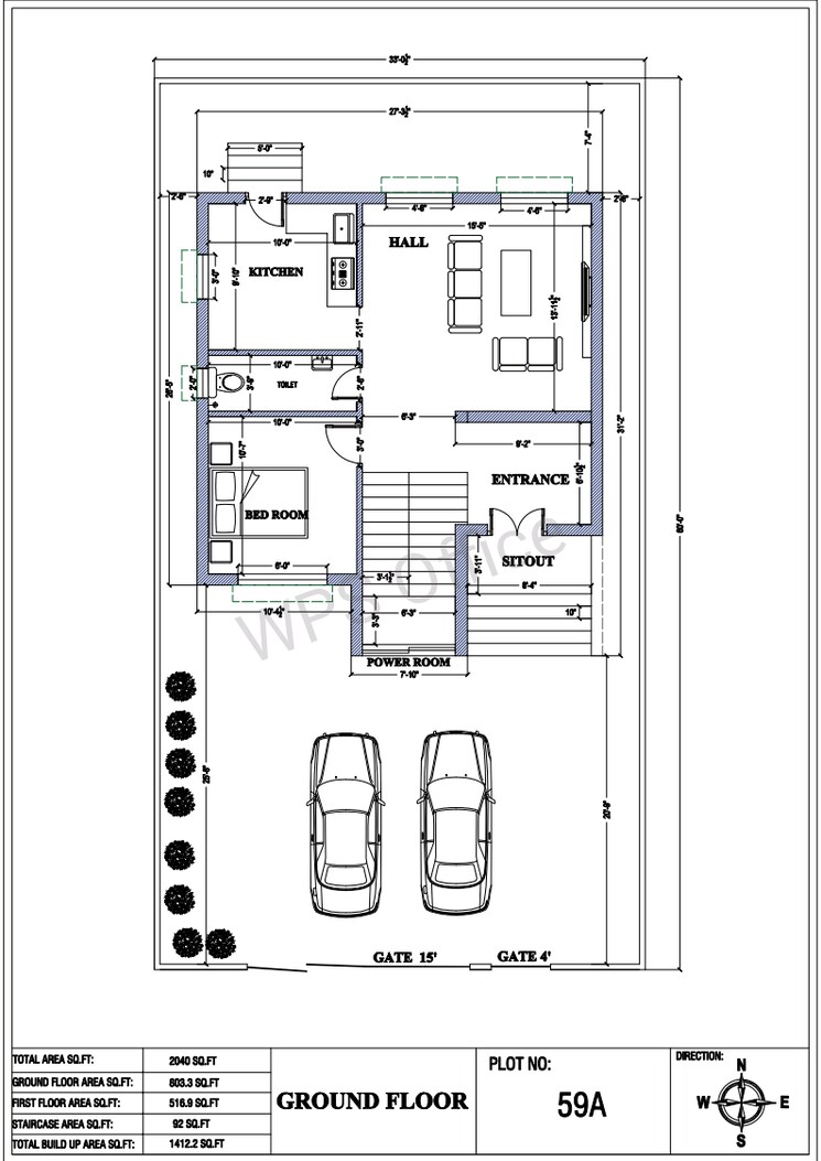Floor Plan, panjappur 2.5 Bedroom 1400 Sq.Ft. Villa In Panjappur Trichy 8648562