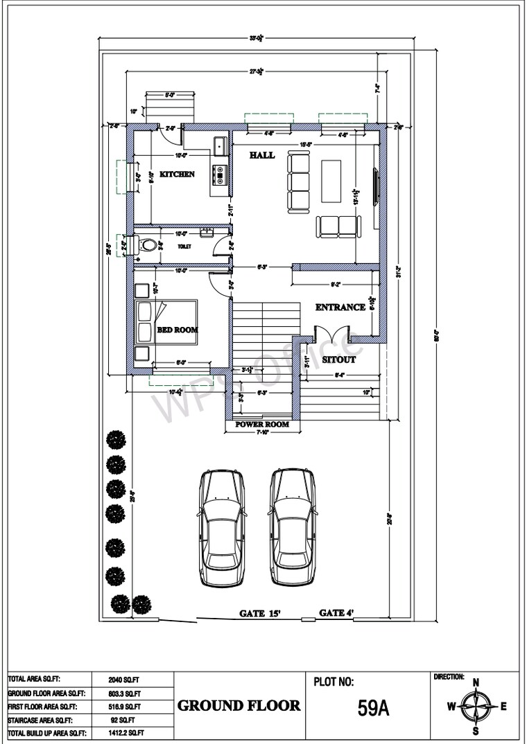 Floor Plan, panjappur 2.5 Bedroom 1400 Sq.Ft. Villa In Panjappur Trichy 8648562