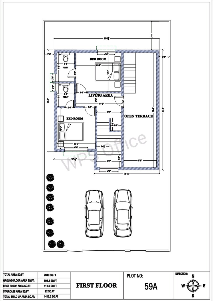 Floor Plan, panjappur 2.5 Bedroom 1400 Sq.Ft. Villa In Panjappur Trichy 8648562