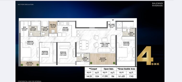 Floor Plan, balewadi 4 Bedroom 1740 Sq.Ft. Apartment In Balewadi Pune 8649188