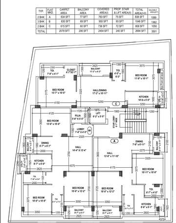 Floor Plan in 3 BHK Apartment at Nager Bazar – for Sale