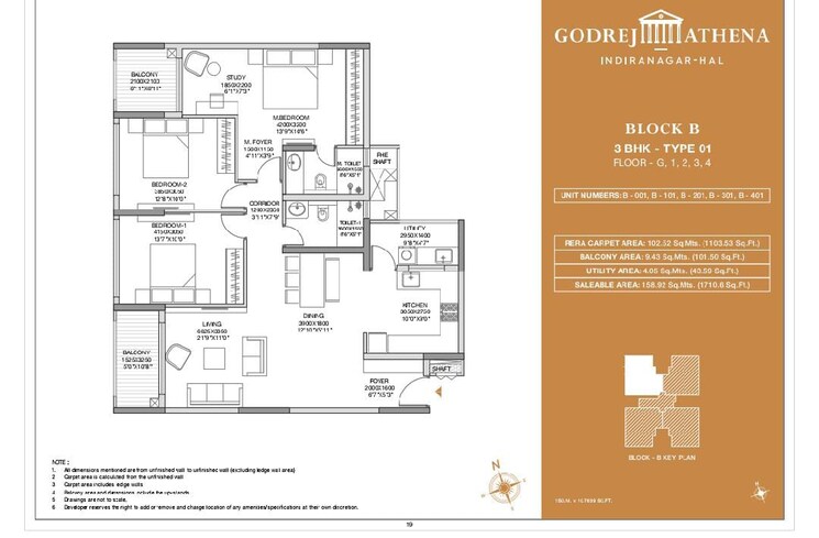 Floor Plan, godrej-athena 3 Bedroom 1710 Sq.Ft. Apartment In Indiranagar Bangalore 8654320