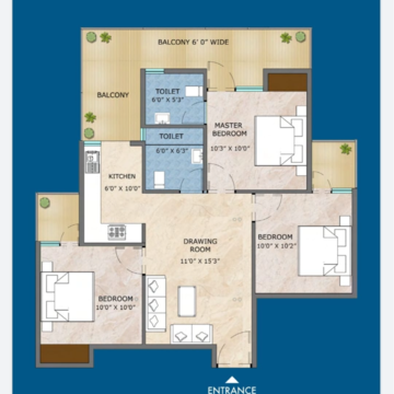 Floor Plan in 3 BHK Apartment at Adore Samriddhi, Sector 89 – for Sale