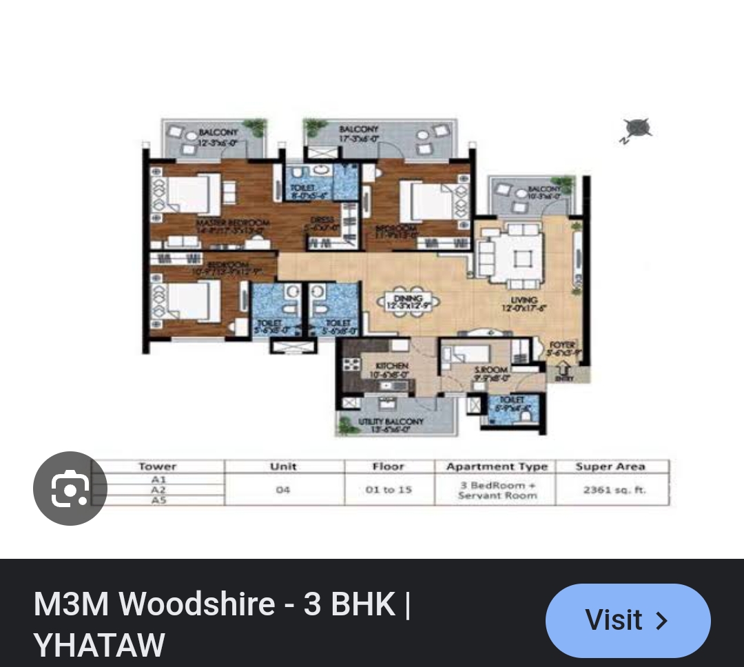 3.5 BHK + Servant Room Apartment For Sale in M3M Woodshire