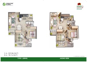 Floor Plan in 2 BHK Apartment at Signature Global Orchard Avenue, Sector 93 – for Sale